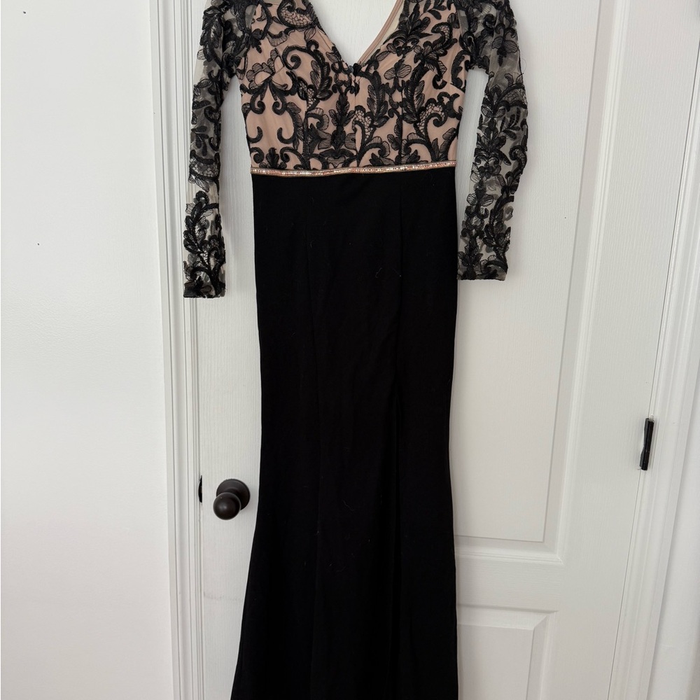 Soieblu Tan Long Sleeve V-Neck Gown